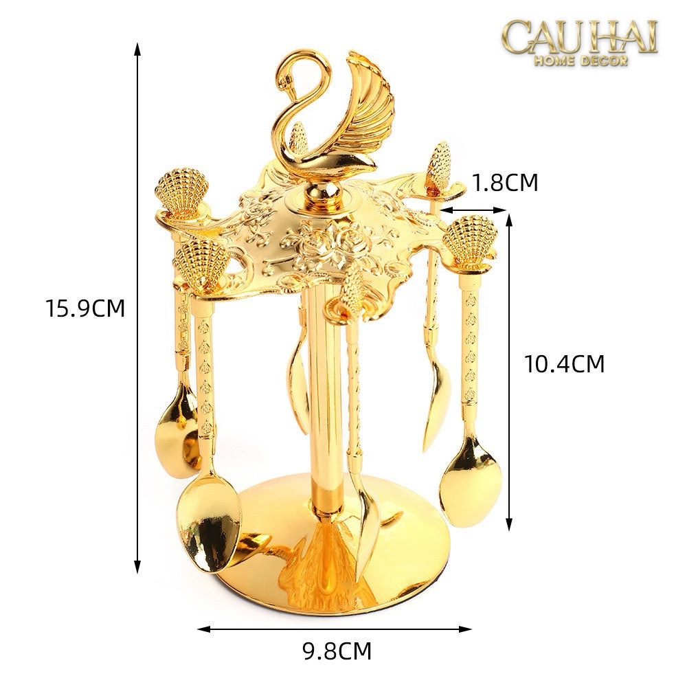 SET MUỖNG - GOLD COFFEE SPOON SWAN CAROUSEL 6 CÁI - CẬU HAI HOME DECOR