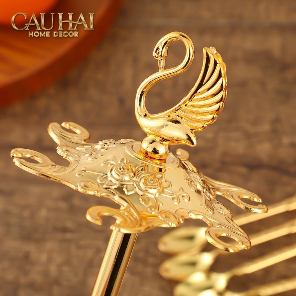 SET MUỖNG - GOLD COFFEE SPOON SWAN CAROUSEL 6 CÁI - CẬU HAI HOME DECOR