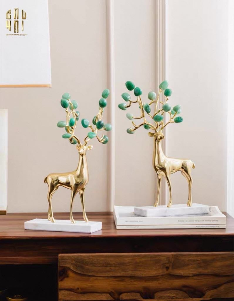 Home Couture - Set 2 Tượng Hươu Đồng Améthyste Les Sentinelles De La Forêt-CẬU HAI HOME DECOR
