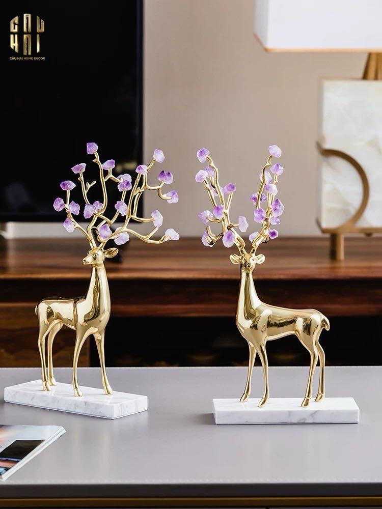 Home Couture - Set 2 Tượng Hươu Đồng Améthyste Les Sentinelles De La Forêt-CẬU HAI HOME DECOR