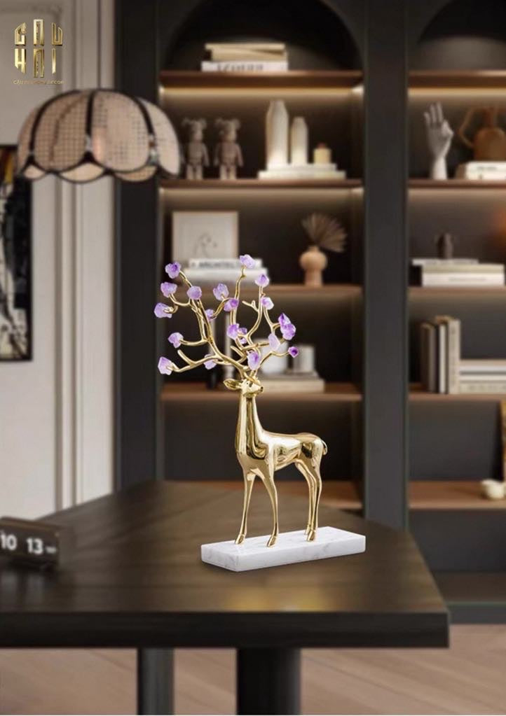 Home Couture - Set 2 Tượng Hươu Đồng Améthyste Les Sentinelles De La Forêt-CẬU HAI HOME DECOR