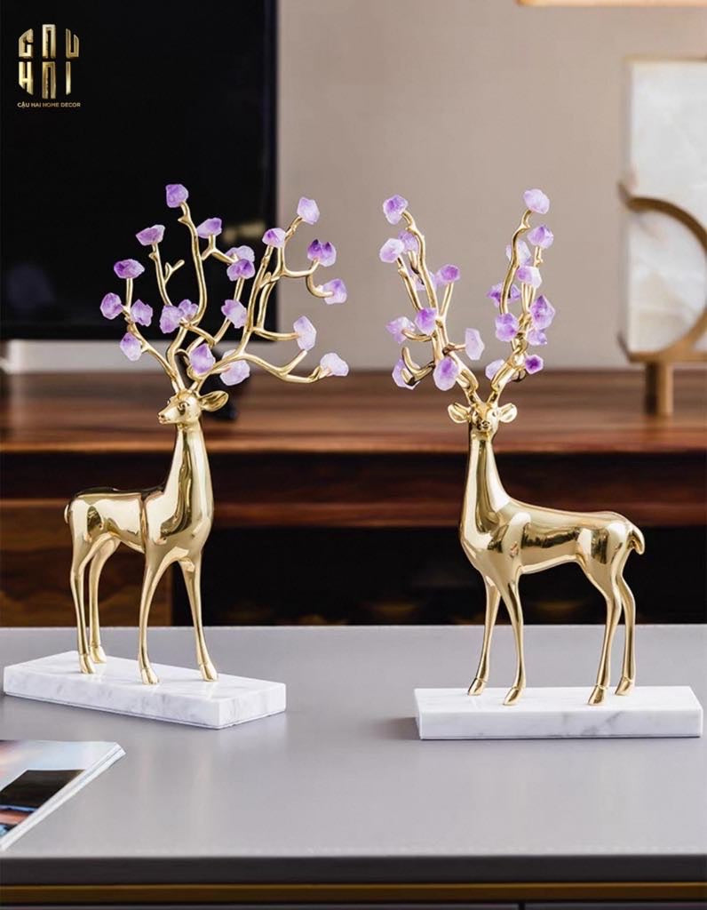 Home Couture - Set 2 Tượng Hươu Đồng Améthyste Les Sentinelles De La Forêt-CẬU HAI HOME DECOR