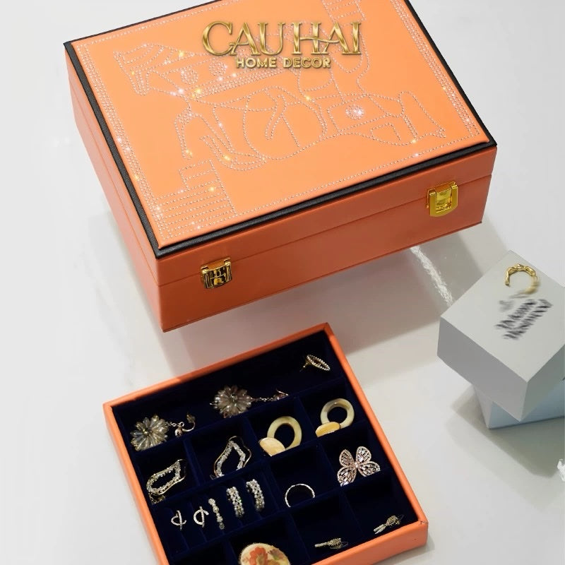 HỘP TRANG SỨC LUX LEATHER H-SIGNATURE - CẬU HAI HOME DECOR