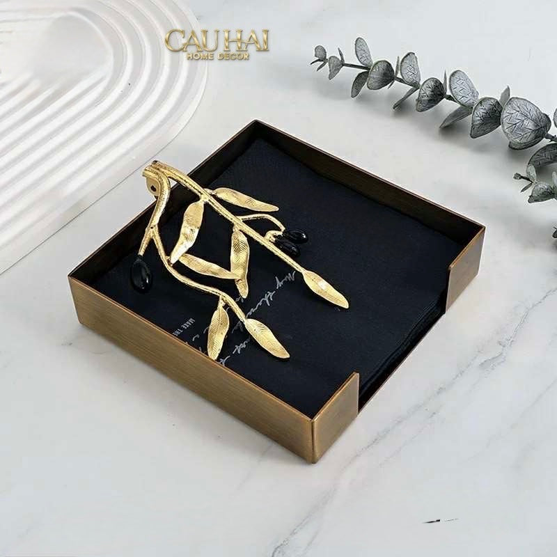 HOME COUTURE - KHAY GIẤY BRASSON MISTLETOE TISSUE TRAY - CẬU HAI HOME DECOR