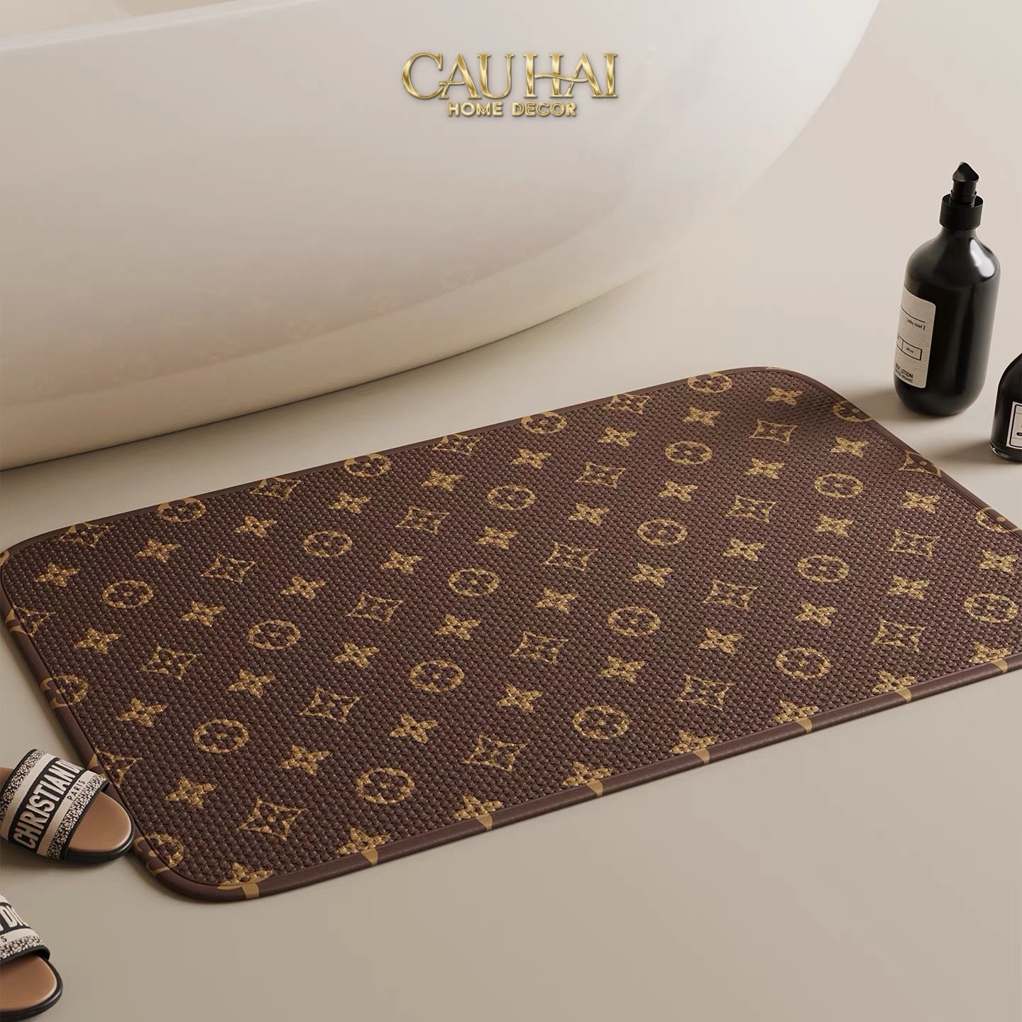 THẢM BỒN TẮM SỢI CHENILLE 60x90 - SIGNATURE LOUIS MONOGRAM - CẬU HAI HOME DECOR