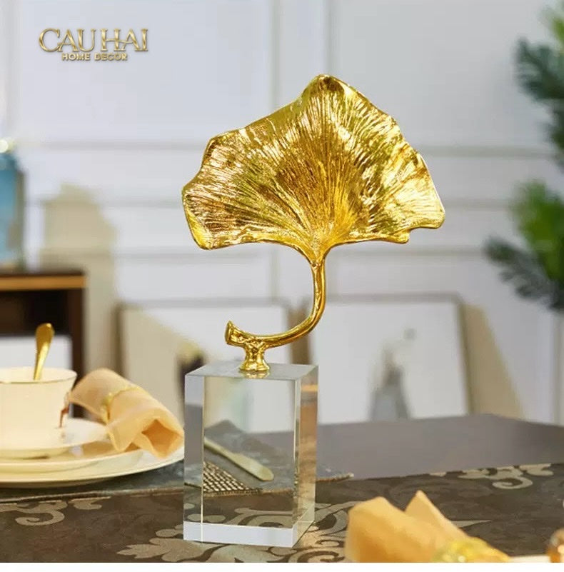 Home Couture - Tượng Lá Ngân Hạnh Crystal Brasson Ginkgo H25-CẬU HAI HOME DECOR