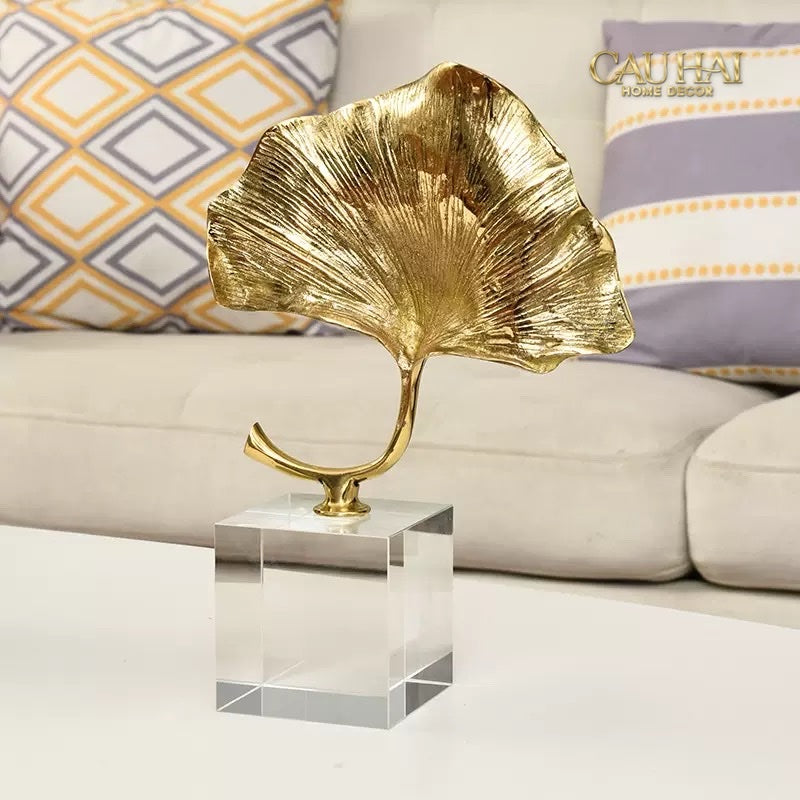 Home Couture - Tượng Lá Ngân Hạnh Crystal Brasson Ginkgo H25-CẬU HAI HOME DECOR