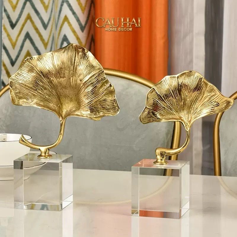Home Couture - Tượng Lá Ngân Hạnh Crystal Brasson Ginkgo H25-CẬU HAI HOME DECOR