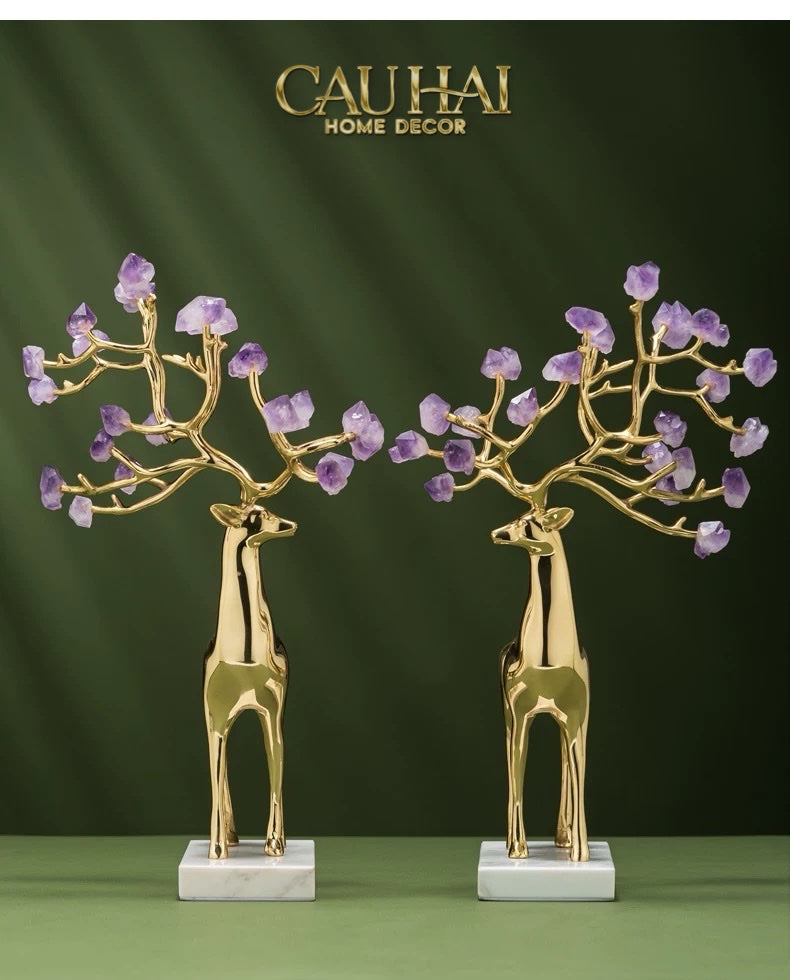 Home Couture - Set 2 Tượng Hươu Đồng Améthyste Les Sentinelles De La Forêt-CẬU HAI HOME DECOR