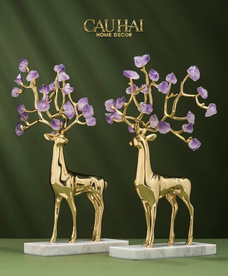 Home Couture - Set 2 Tượng Hươu Đồng Améthyste Les Sentinelles De La Forêt-CẬU HAI HOME DECOR
