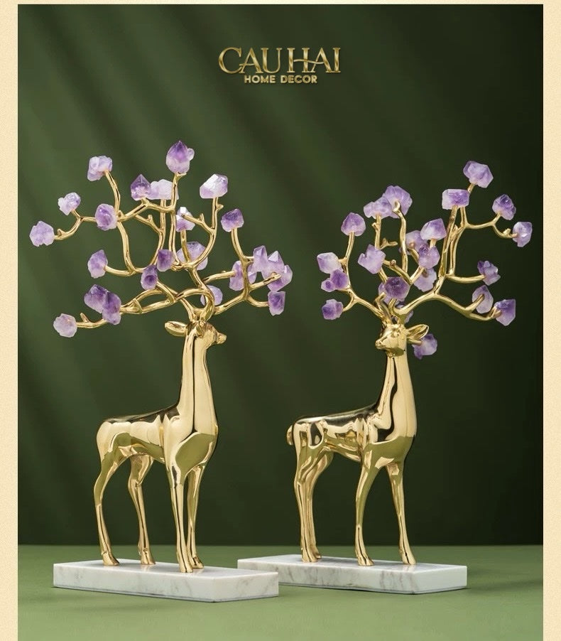 Home Couture - Set 2 Tượng Hươu Đồng Améthyste Les Sentinelles De La Forêt-CẬU HAI HOME DECOR