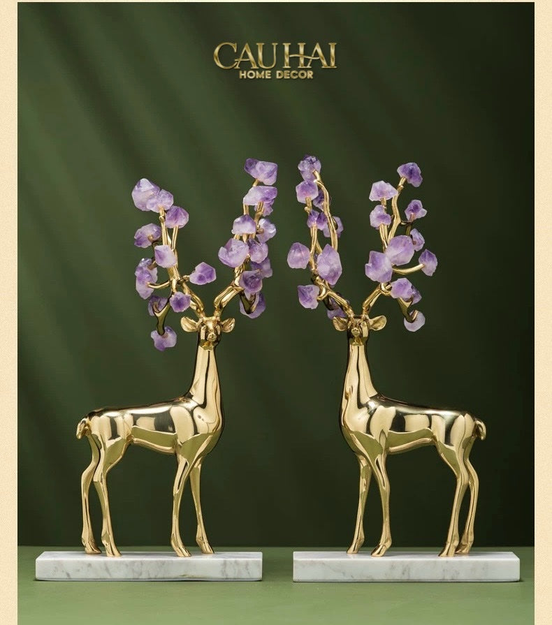 Home Couture - Set 2 Tượng Hươu Đồng Améthyste Les Sentinelles De La Forêt-CẬU HAI HOME DECOR