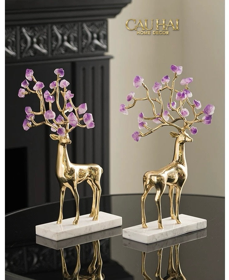 Home Couture - Set 2 Tượng Hươu Đồng Améthyste Les Sentinelles De La Forêt-CẬU HAI HOME DECOR