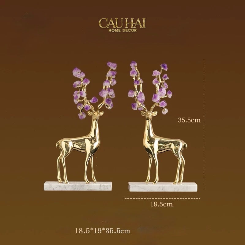 Home Couture - Set 2 Tượng Hươu Đồng Améthyste Les Sentinelles De La Forêt-CẬU HAI HOME DECOR