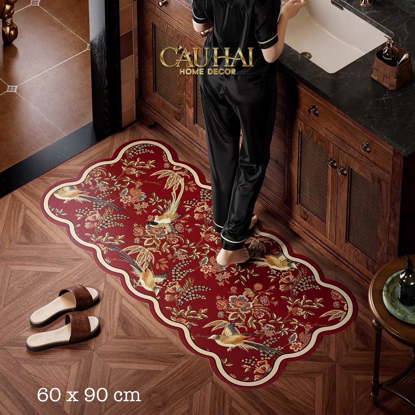 THẢM BỒN TẮM MICROFIBER 60X90 - PHOENIX DYNASTY RUBY JARDIN SCALLOP EDGE - CẬU HAI HOME DECOR