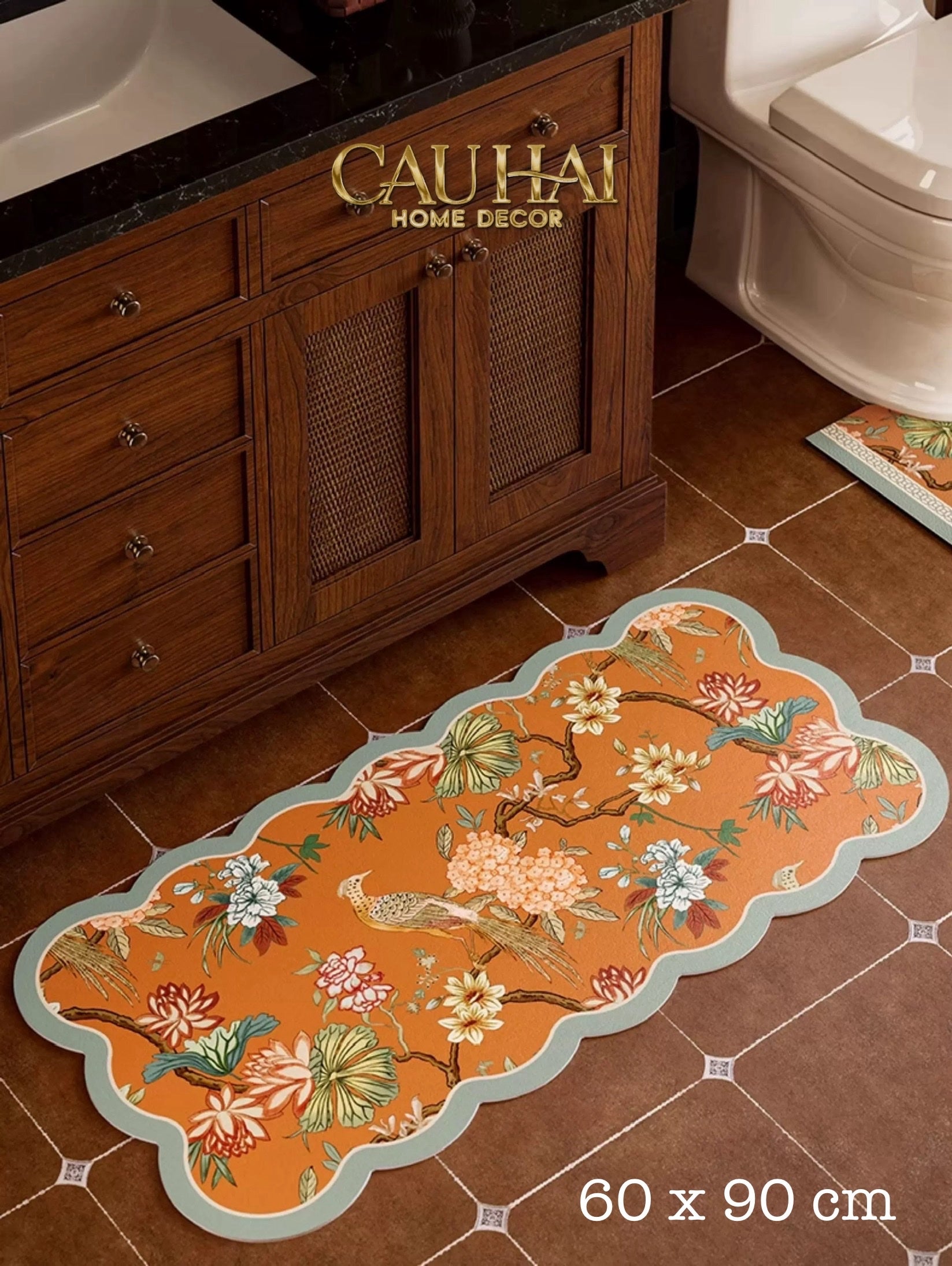 THẢM BỒN TẮM MICROFIBER 60X90 - BIRD OF DYNASTY SCALLOP EDGE - CẬU HAI HOME DECOR