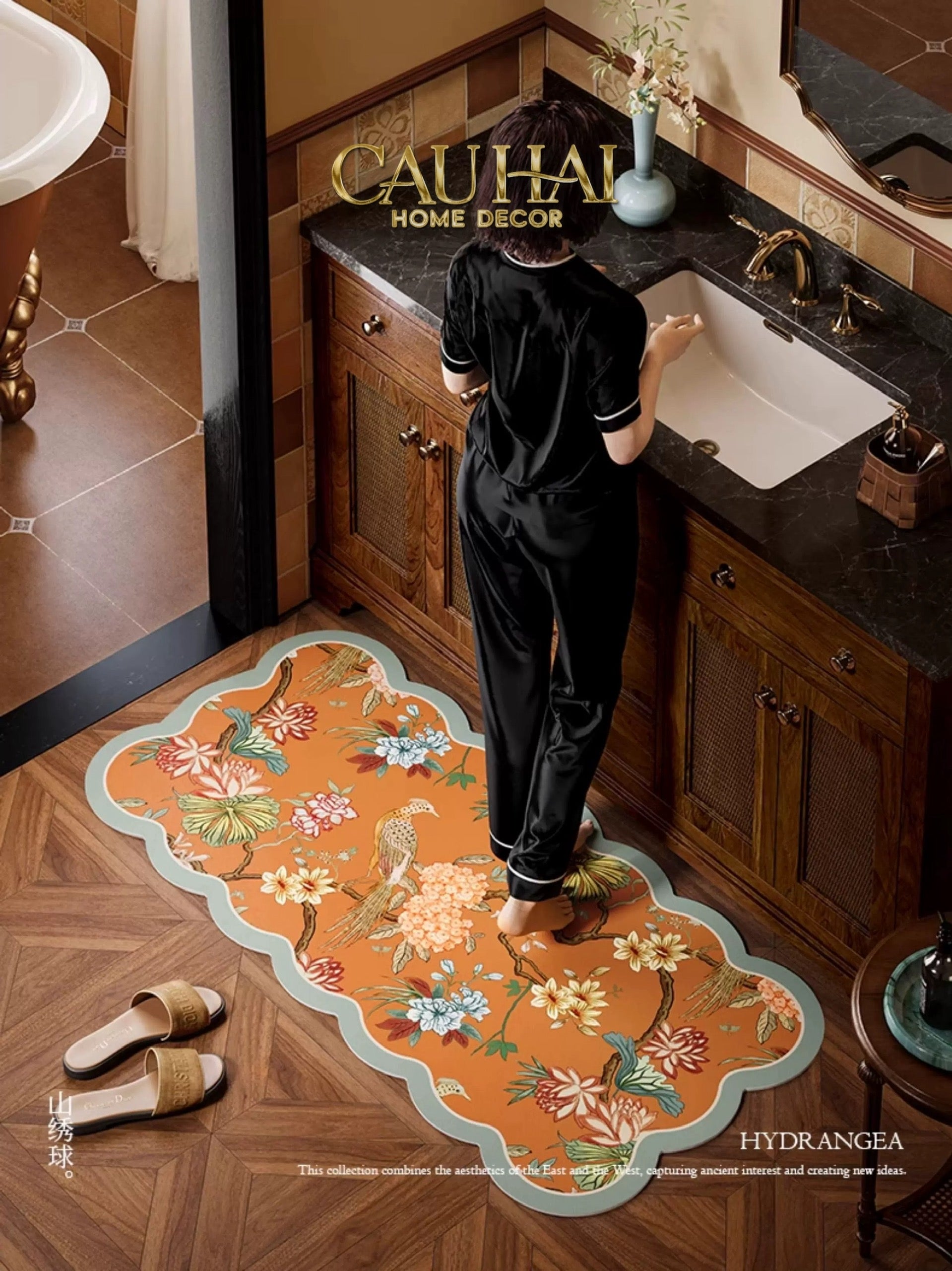 THẢM BỒN TẮM MICROFIBER 60X90 - BIRD OF DYNASTY SCALLOP EDGE - CẬU HAI HOME DECOR