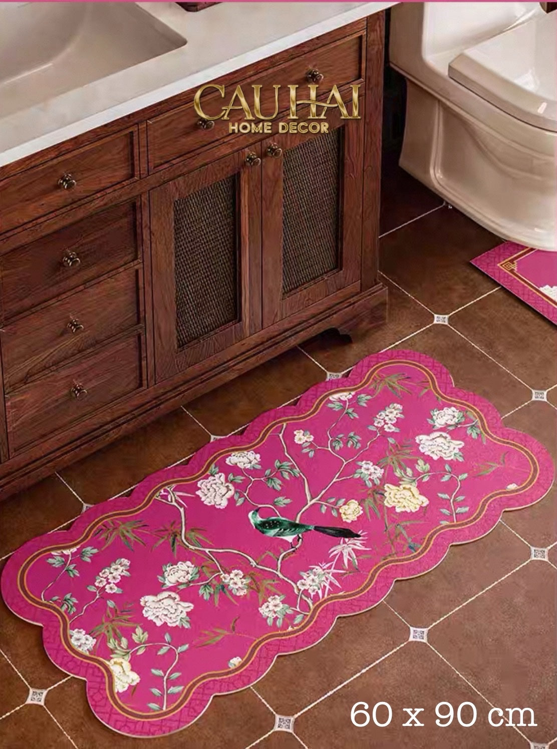 THẢM BỒN TẮM MICROFIBER 60X90 - IMPÉRIALE FUCHSIA ROSE – SCALLOP EDGE - CẬU HAI HOME DECOR