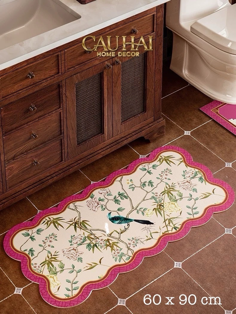 THẢM BỒN TẮM MICROFIBER 60X90 - IVORY PEARL JARDIN ROYALE – SCALLOP EDGE - CẬU HAI HOME DECOR