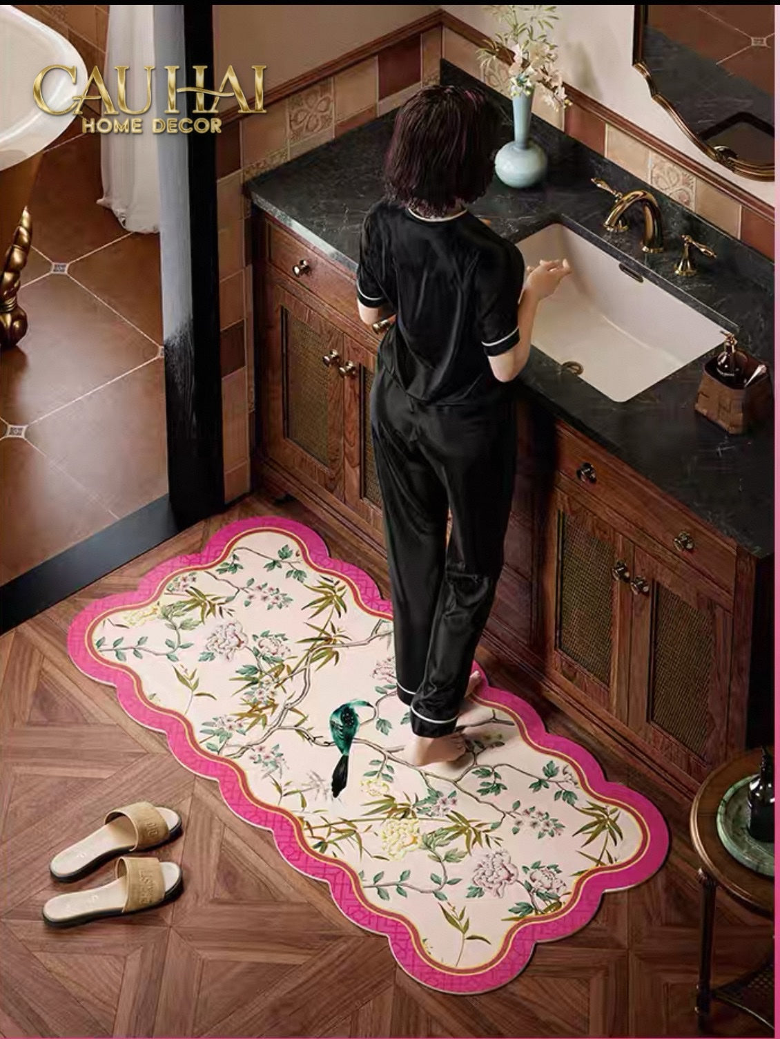 THẢM BỒN TẮM MICROFIBER 60X90 - IVORY PEARL JARDIN ROYALE – SCALLOP EDGE - CẬU HAI HOME DECOR