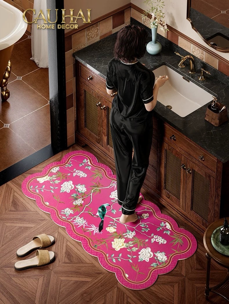 THẢM BỒN TẮM MICROFIBER 60X90 - IMPÉRIALE FUCHSIA ROSE – SCALLOP EDGE - CẬU HAI HOME DECOR