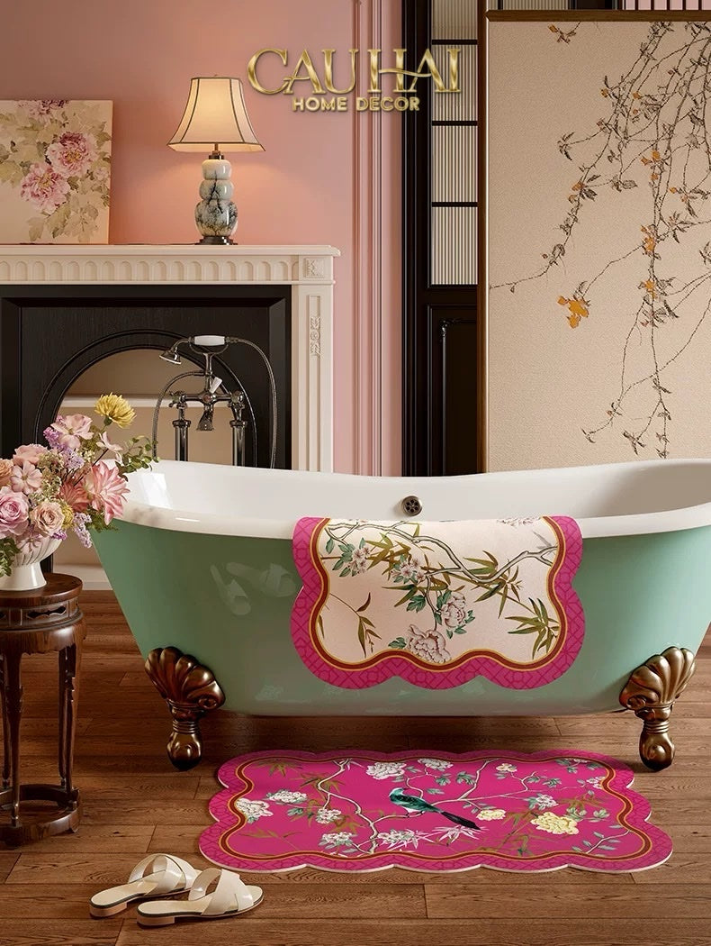 THẢM BỒN TẮM MICROFIBER 60X90 - IVORY PEARL JARDIN ROYALE – SCALLOP EDGE - CẬU HAI HOME DECOR