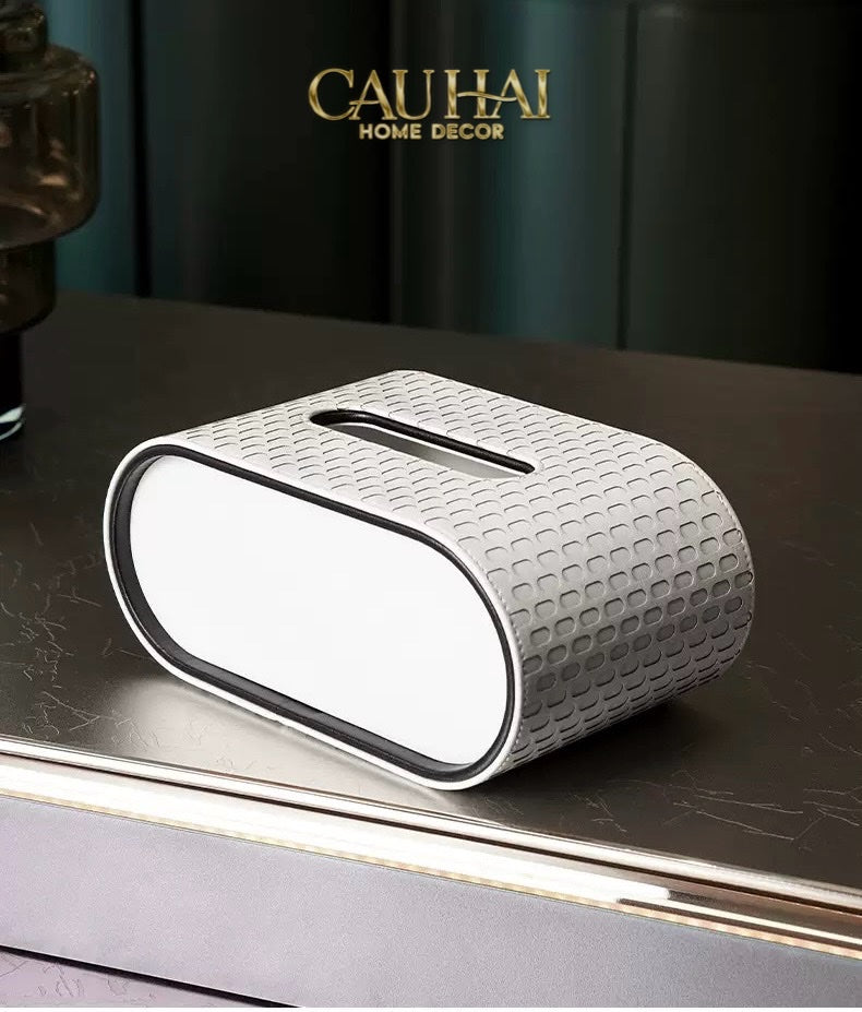Hộp Khăn Giấy Blanc Leather Orbit Opaline Medusa Édition-CẬU HAI HOME DECOR