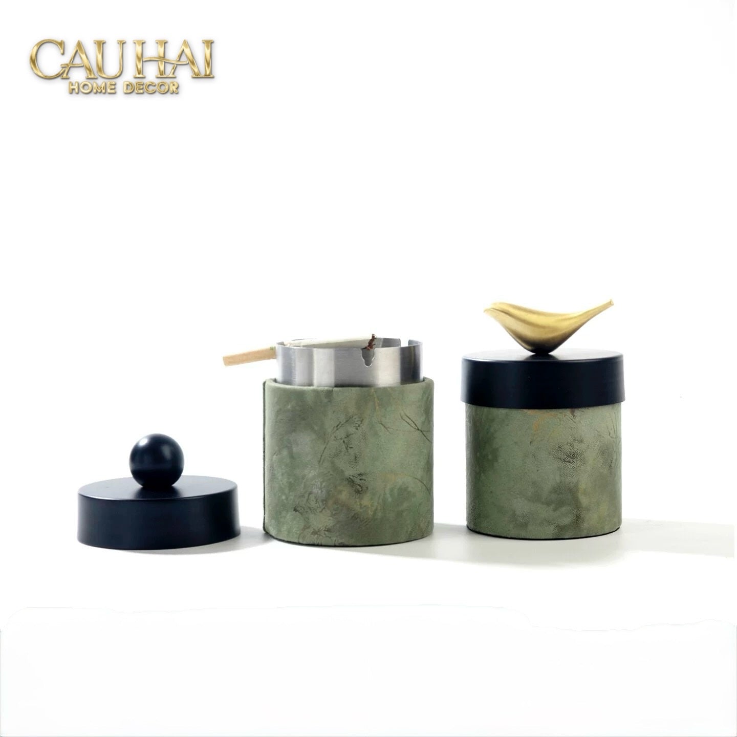 Lọ Tăm / Gạt Tàn Lux Verdant Impériale Leather-CẬU HAI HOME DECOR