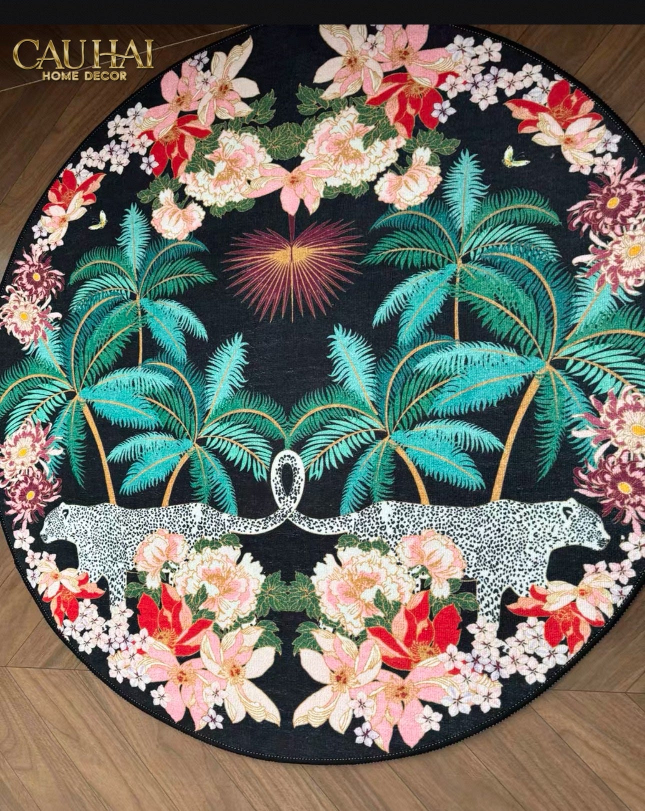 THẢM TRÒN NHUNG BỈ D160 NOCTURNE JUNGLE PANTHERA - CẬU HAI HOME DECOR