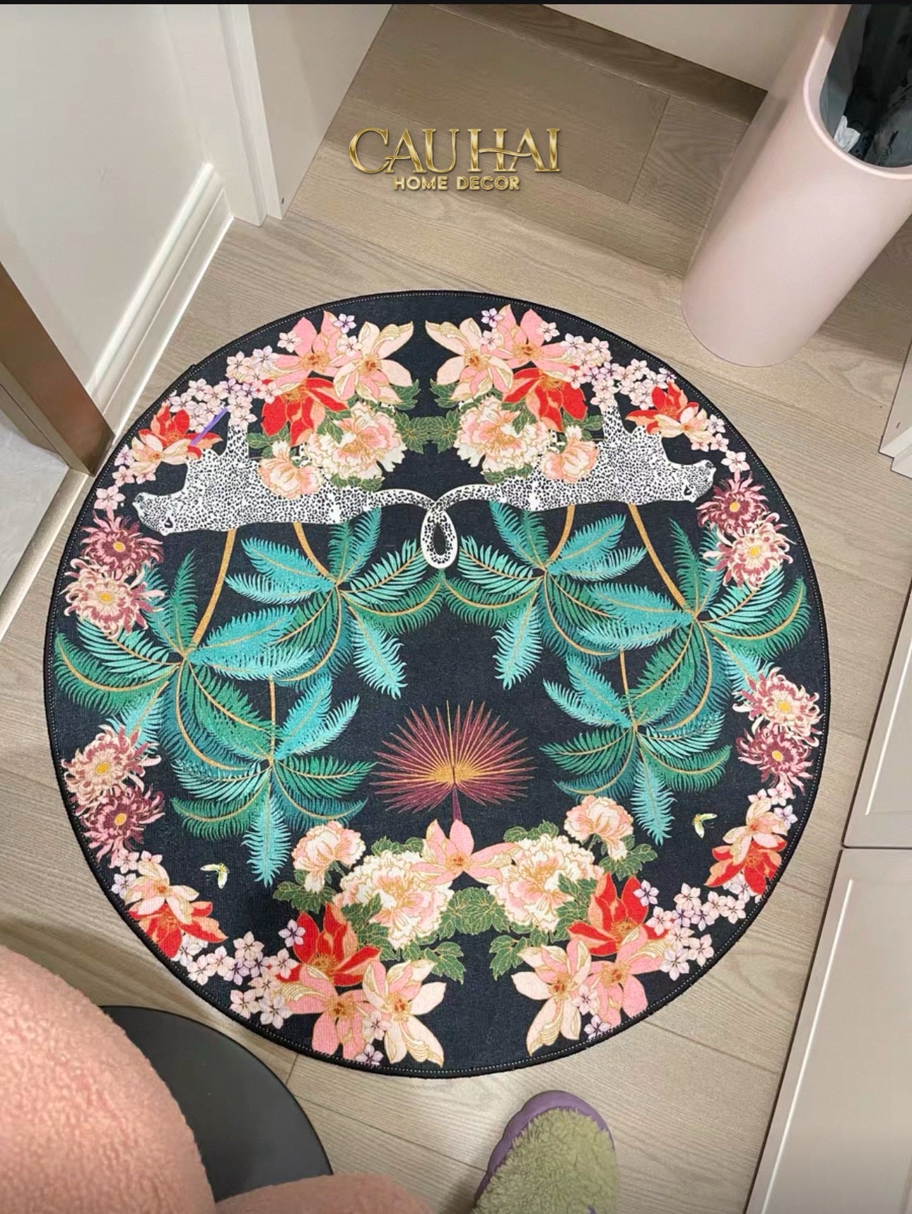 THẢM TRÒN NHUNG BỈ D160 NOCTURNE JUNGLE PANTHERA - CẬU HAI HOME DECOR