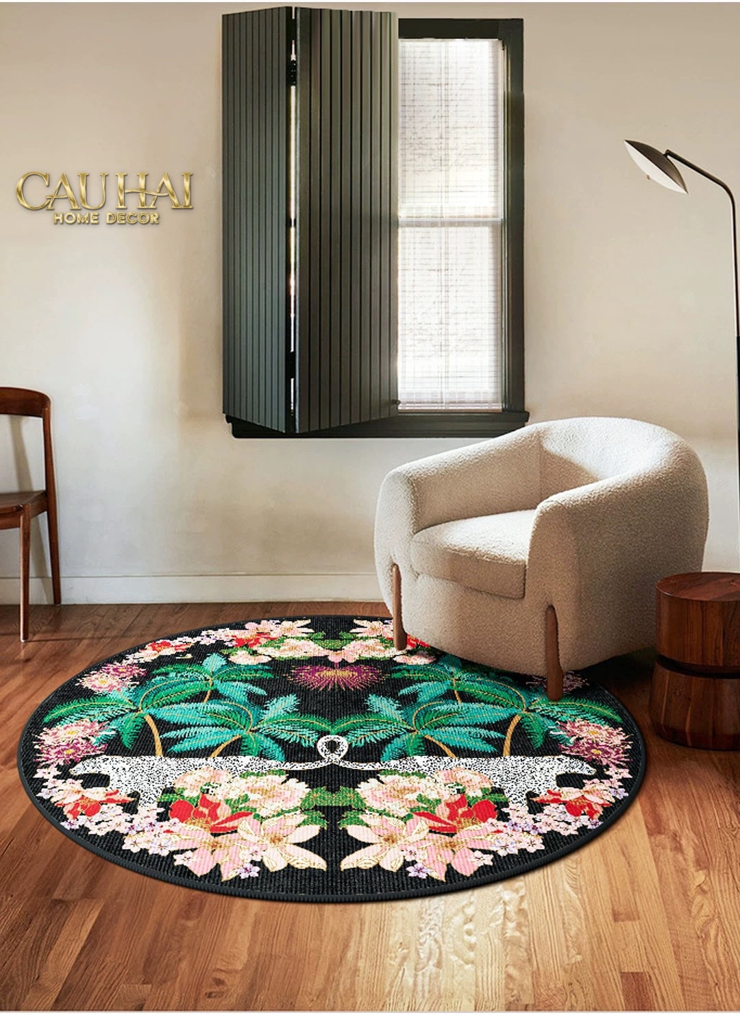 THẢM TRÒN NHUNG BỈ D160 NOCTURNE JUNGLE PANTHERA - CẬU HAI HOME DECOR