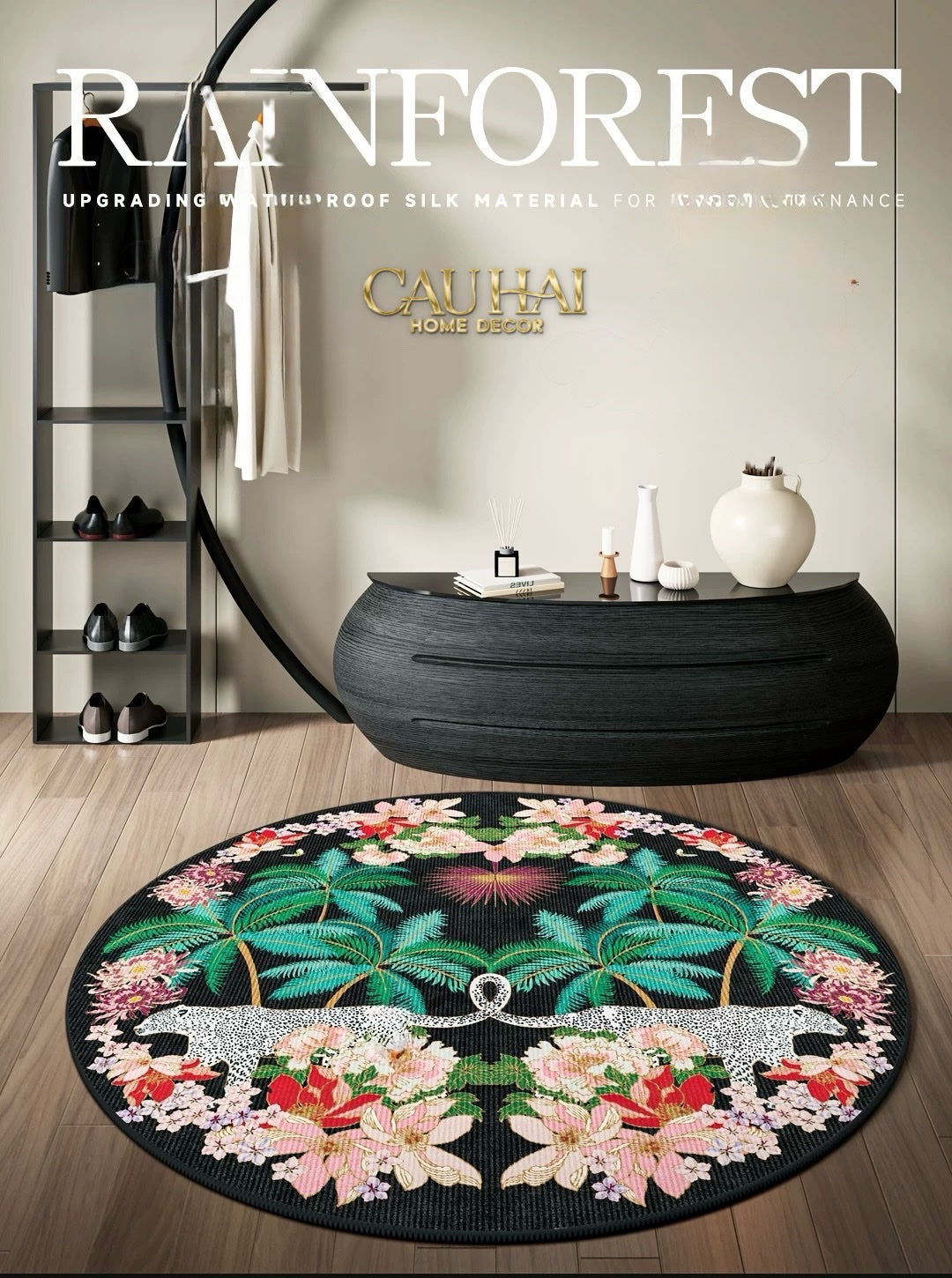 THẢM TRÒN NHUNG BỈ D160 NOCTURNE JUNGLE PANTHERA - CẬU HAI HOME DECOR