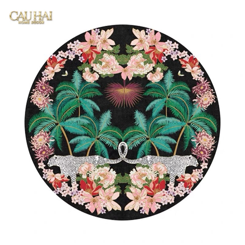 THẢM TRÒN NHUNG BỈ D160 NOCTURNE JUNGLE PANTHERA - CẬU HAI HOME DECOR