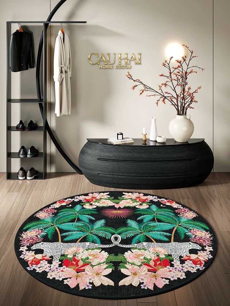 THẢM TRÒN NHUNG BỈ D160 NOCTURNE JUNGLE PANTHERA - CẬU HAI HOME DECOR