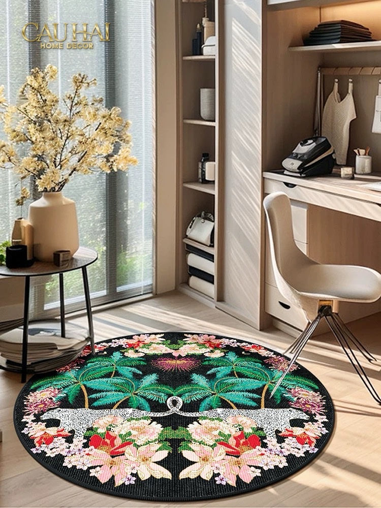 THẢM TRÒN NHUNG BỈ D160 NOCTURNE JUNGLE PANTHERA - CẬU HAI HOME DECOR