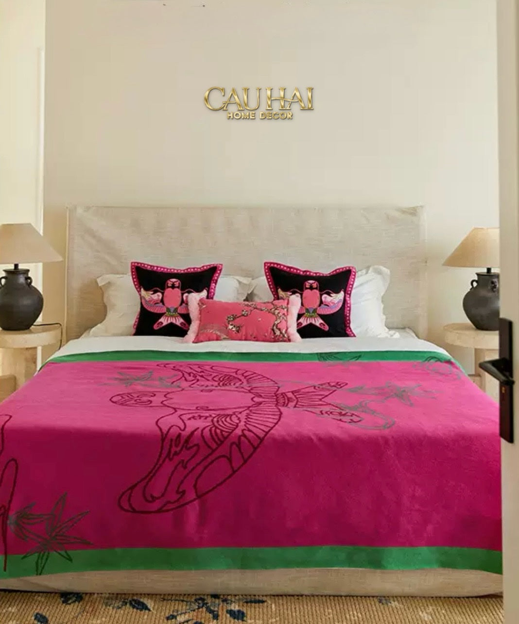 VỎ GỐI TWEED PINK SWALLOW KITE 45 - CẬU HAI HOME DECOR