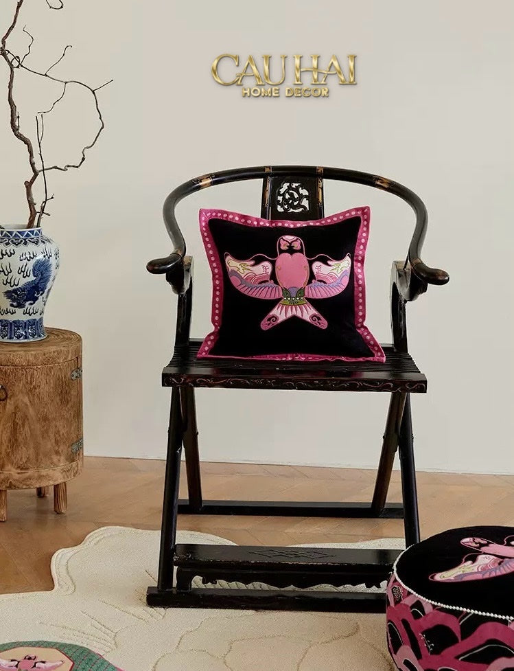 VỎ GỐI TWEED PINK SWALLOW KITE 45 - CẬU HAI HOME DECOR