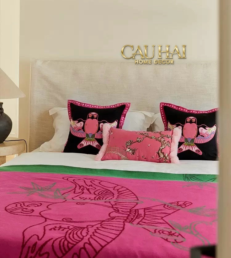 VỎ GỐI TWEED PINK SWALLOW KITE 45 - CẬU HAI HOME DECOR