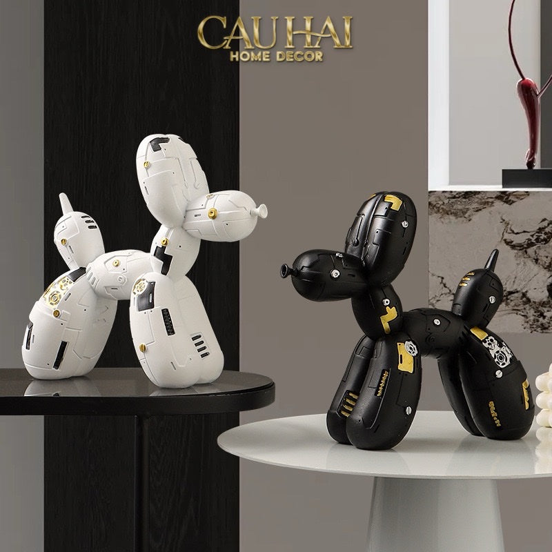Tượng Puppy Balloon Pupp-X Mécanique Blanc / Noir-CẬU HAI HOME DECOR