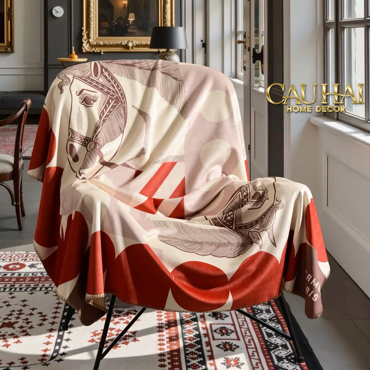 VỎ GỐI NHUNG COUSSIN ÉQUESTRE MÉDAILLON 45 - ROUGE FAUVE - CẬU HAI HOME DECOR