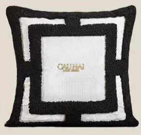 VỎ GỐI CANVAS MONO GEOMETRIC BORDER 45 - CẬU HAI HOME DECOR