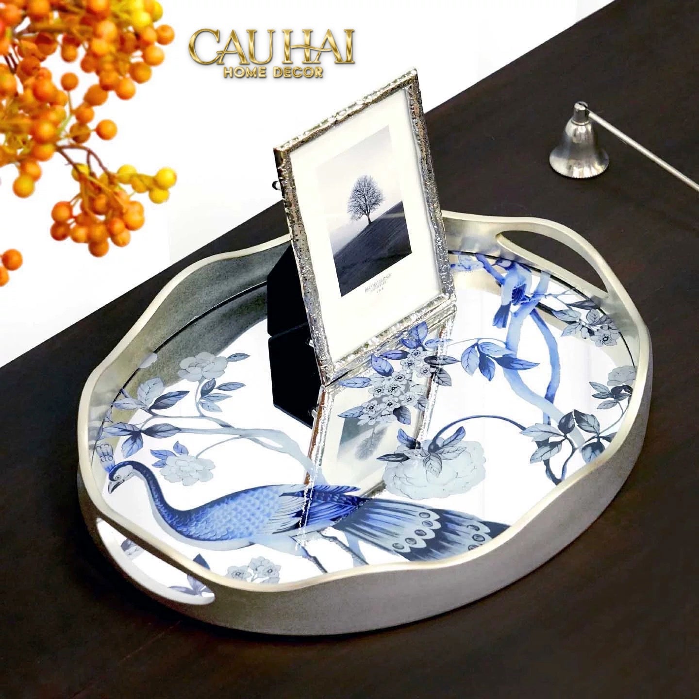 HOME COUTURE - KHAY GƯƠNG PLATEAU OVALE PAON ORIENTAL 30X38 - CẬU HAI HOME DECOR