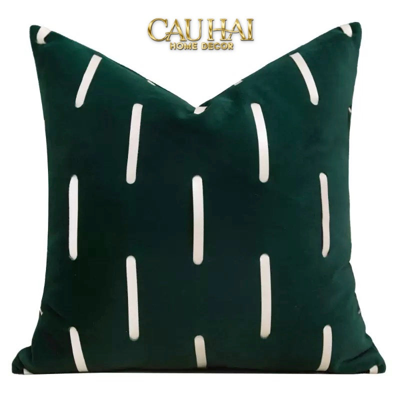 FÊTES COUTURE - VỎ GỐI NHUNG EMERALD VELVET BROKEN STRIPES 45-CẬU HAI HOME DECOR