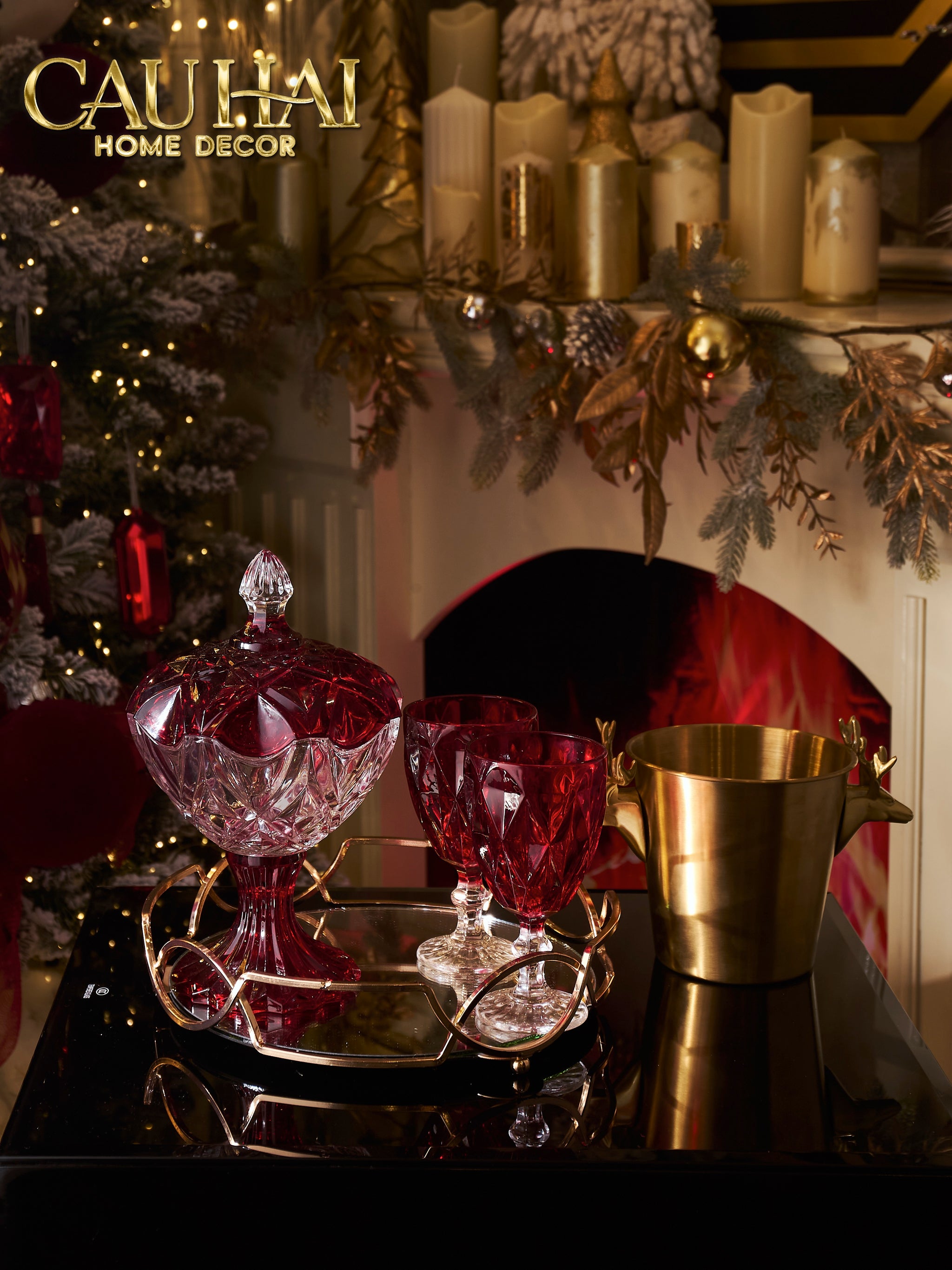 Fêtes Couture - Set 2 Lọ Thuỷ Tinh Ruby Candy Lumiere Plateau-CẬU HAI HOME DECOR