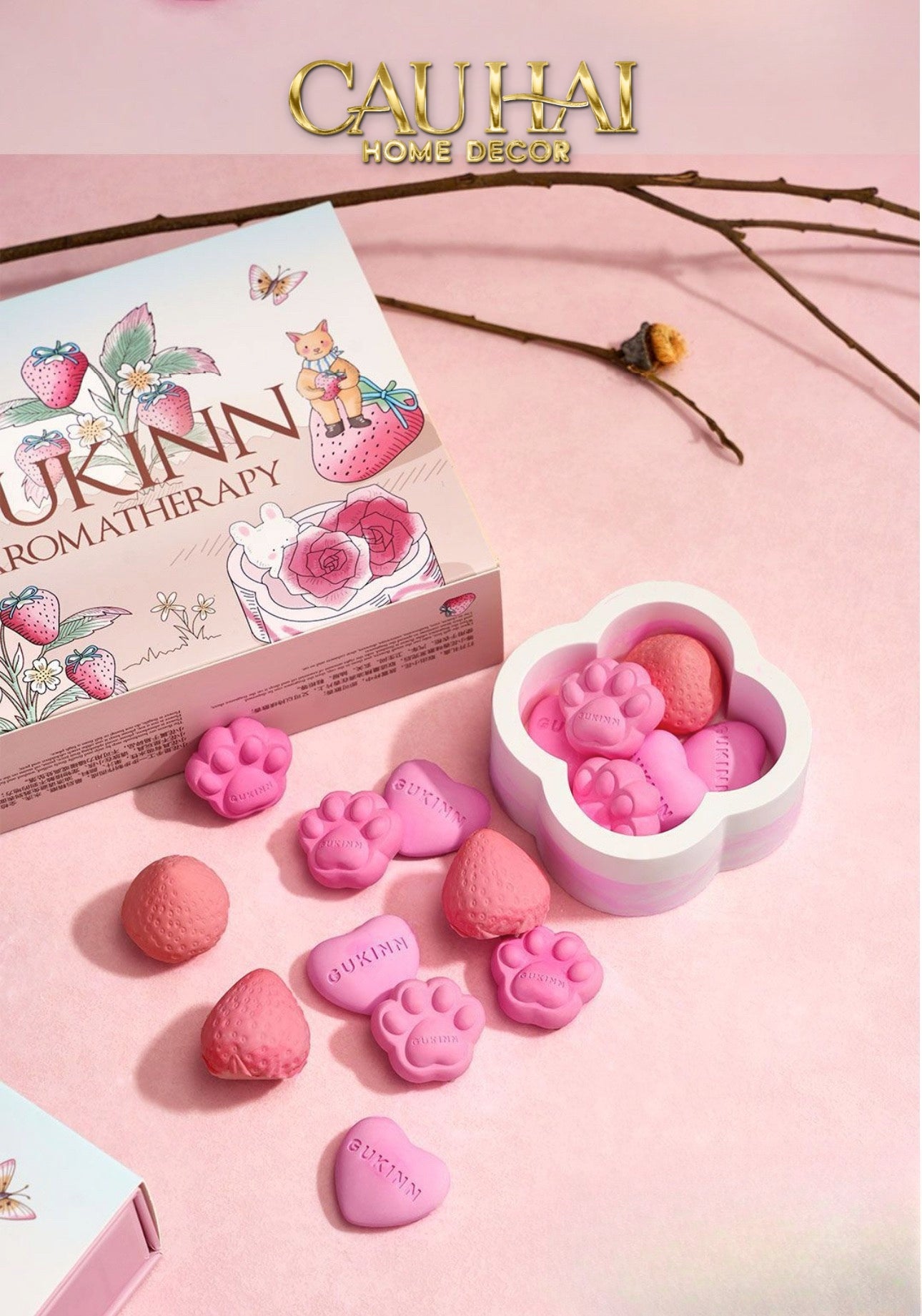 HOME FRAGRANCE - GIFT SET ĐÁ KHUẾCH TÁN SAKURA PUPPY AROMA STONES SET - CẬU HAI HOME DECOR