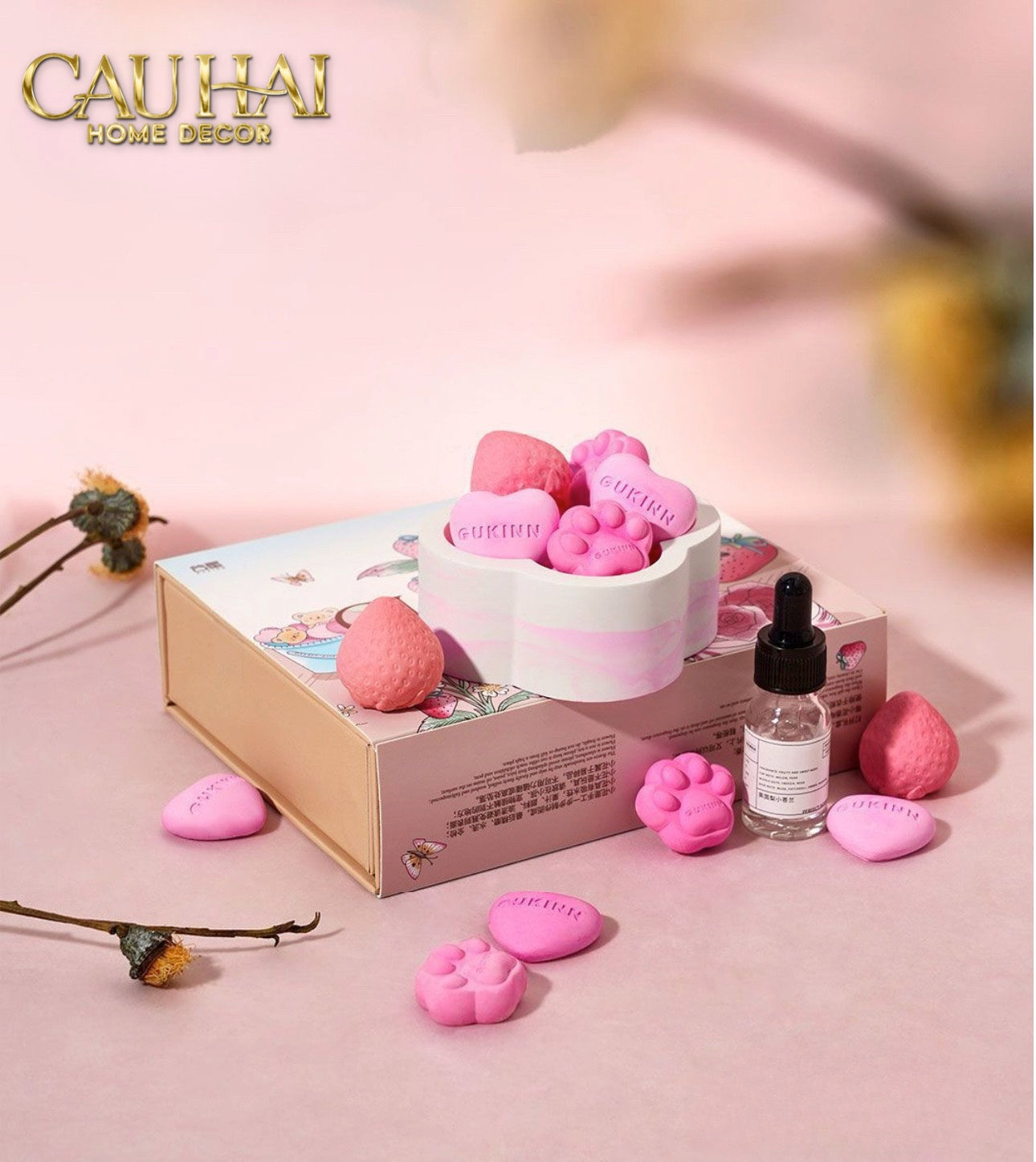 HOME FRAGRANCE - GIFT SET ĐÁ KHUẾCH TÁN SAKURA PUPPY AROMA STONES SET - CẬU HAI HOME DECOR