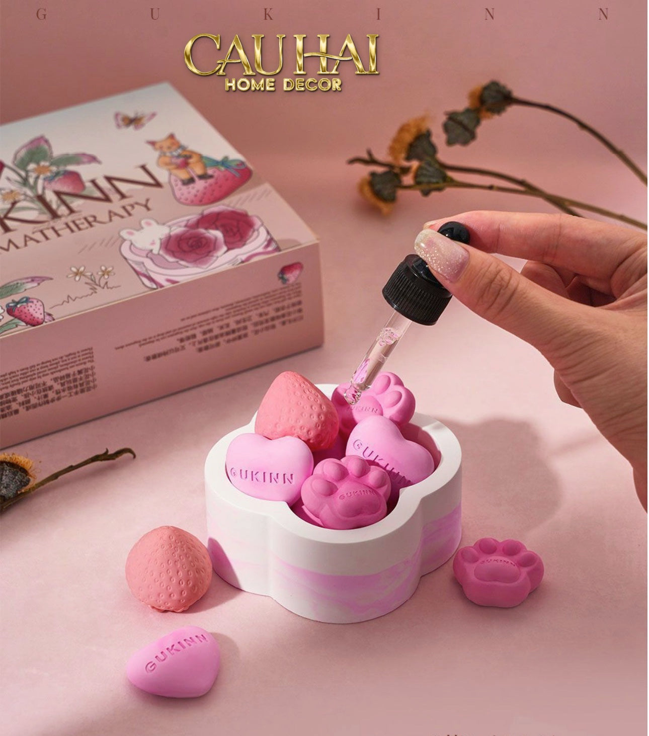 HOME FRAGRANCE - GIFT SET ĐÁ KHUẾCH TÁN SAKURA PUPPY AROMA STONES SET - CẬU HAI HOME DECOR