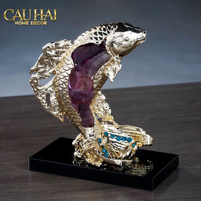 Home Couture - Tượng Đồng Cá Chép Royale Amethyst Dragon Ascend H22-CẬU HAI HOME DECOR