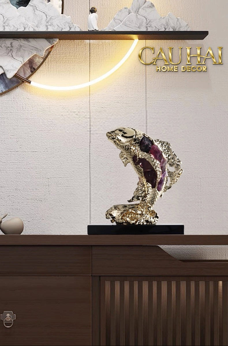Home Couture - Tượng Đồng Cá Chép Royale Amethyst Dragon Ascend H22-CẬU HAI HOME DECOR