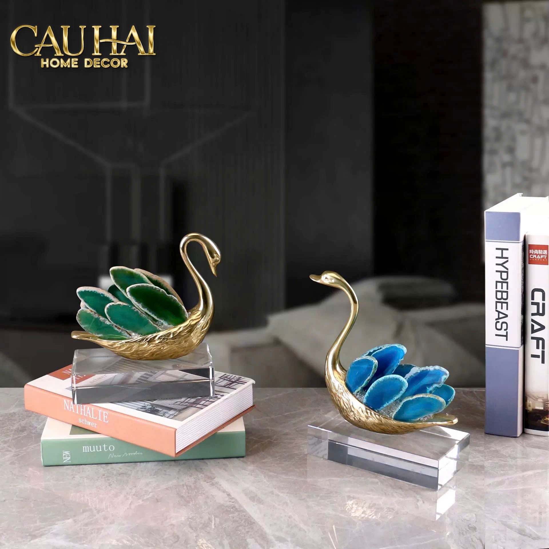 HOME COUTURE - SET 2 TƯỢNG THIÊN NGA BRASSON SWAN GEMSTONE - LIGNE CYGNE D’AMOUR